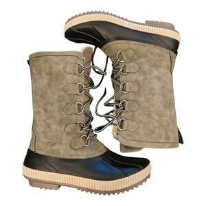 Marley Lilly Women US 6 Gray Winter Lined Duck Boots Red Embroidered Monogram